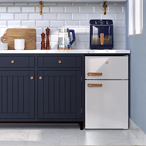 JOY Kitchen JR31TWEE10 2-Door Mini Fridge with Freezer Adjustable Thermostat, Removable Shelf, Energy Efficient, Front Leveling Legs, 3.1 Cu Ft, White