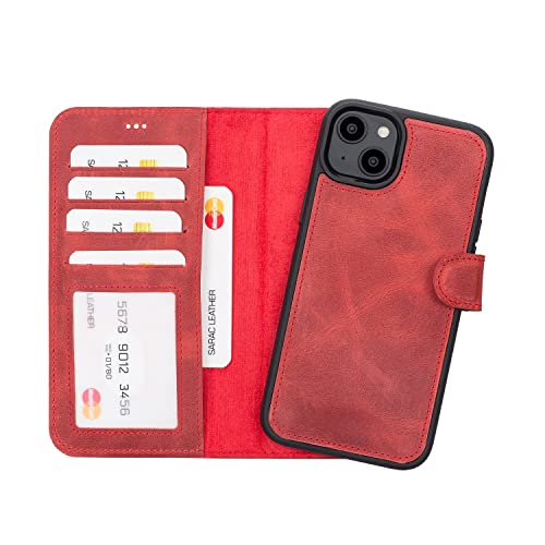 iPhone 14 Pro Max Case, Apple iPhone 14 Pro Wallet, Leather iPhone 14 Plus Cover, Handmade iPhone 14 Leather 2-in-1 Case Wallet (iPhone 14 Plus 6.7", Red)