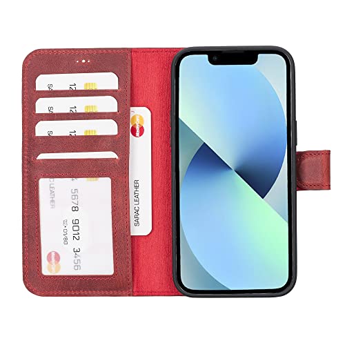 iPhone 14 Pro Max Case, Apple iPhone 14 Pro Wallet, Leather iPhone 14 Plus Cover, Handmade iPhone 14 Leather 2-in-1 Case Wallet (iPhone 14 Plus 6.7", Red)