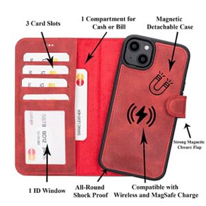 iPhone 14 Pro Max Case, Apple iPhone 14 Pro Wallet, Leather iPhone 14 Plus Cover, Handmade iPhone 14 Leather 2-in-1 Case Wallet (iPhone 14 Plus 6.7", Red)