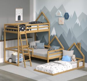 p'kolino casita loft/bunk bed, single bed, floor bed bundle - solid fsc certified wood - natural wood