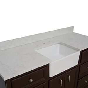 Kitchen Bath Collection Zelda 60-inch Single Farmhouse Vanity (Engineered Carrara/Chocolate): Includes Chocolate Cabinet with Engineered Carrara Countertop and White Ceramic Farmhouse Apron Sink