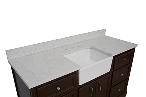 Kitchen Bath Collection Zelda 60-inch Single Farmhouse Vanity (Engineered Carrara/Chocolate): Includes Chocolate Cabinet with Engineered Carrara Countertop and White Ceramic Farmhouse Apron Sink