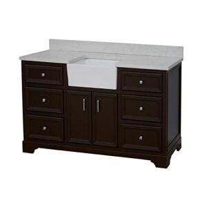 Kitchen Bath Collection Zelda 60-inch Single Farmhouse Vanity (Engineered Carrara/Chocolate): Includes Chocolate Cabinet with Engineered Carrara Countertop and White Ceramic Farmhouse Apron Sink