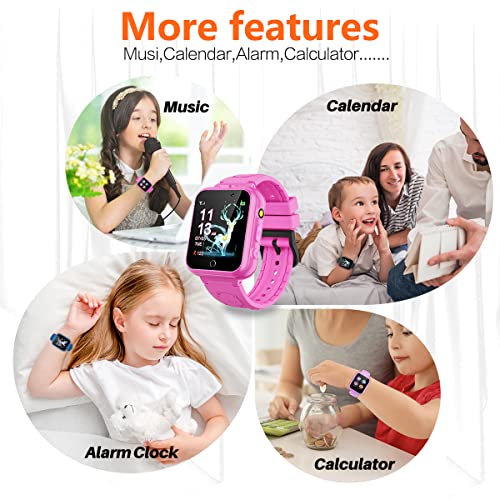 Retysaz Kids Game Smart Watch 24 Game Pedometer 2 HD Cameras Smartwatches for Children 3-14 Great Gifts to Girls Boys Electronic Learning Toys (Pink-A1)