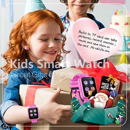 Retysaz Kids Game Smart Watch 24 Game Pedometer 2 HD Cameras Smartwatches for Children 3-14 Great Gifts to Girls Boys Electronic Learning Toys (Pink-A1)