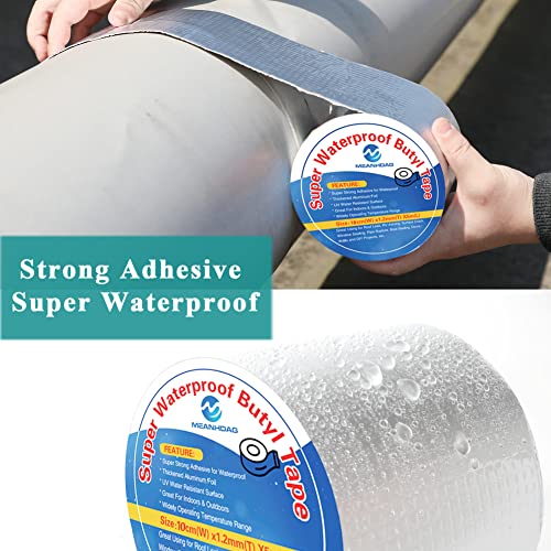 Super Waterproof Duct Tape and Patch for All-Purpose Seal Repair, Adhesive Butyl Tape with Aluminium Foil, Perfect Sealing for Pool Metal RV Roof Pipe Awning Hose Window and More, 4 IN by 16-1/2 FT