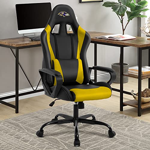 Gaming Chair Office Chair High Back Racing Computer Chair Task PU Desk Chair Ergonomic Swivel Rolling Chair with Lumbar Support for Home Office (Yellow, Pit)