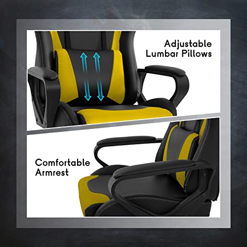 Gaming Chair Office Chair High Back Racing Computer Chair Task PU Desk Chair Ergonomic Swivel Rolling Chair with Lumbar Support for Home Office (Yellow, Pit)