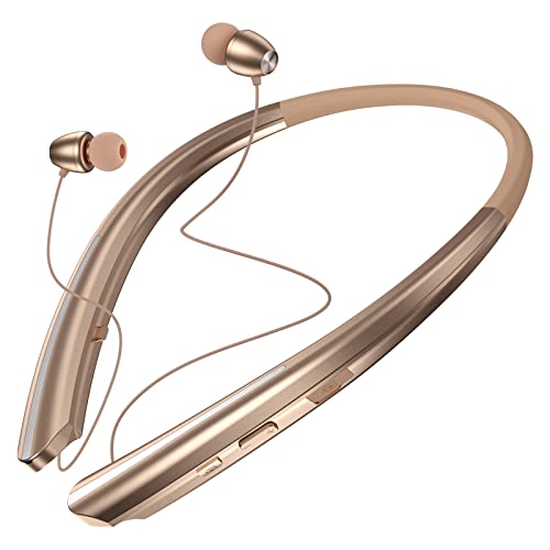 Neckband Bluetooth Headphones, Wireless Neckband Headset Retractable with Sweatproof Stereo Earbuds Call Vibrate Alert Earphones with Mic Compatible with iPhone, Android, iPad, Samsung (Rose)