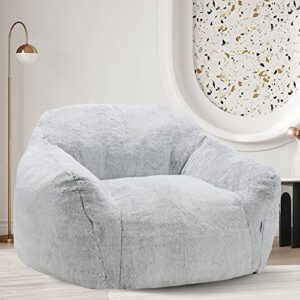 homguava giant bean bag chair sofa high-density foam filled sofa chair large lazy beanbag sofa with armrests for living room, bedroom (light grey)