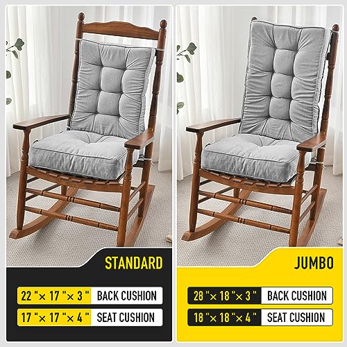 SUNROX Memory Foam Non Slip Rocking Chair Cushion, FadeShield Water Resistant Thicken Durable Tufted Pads, Set of Seat & Back Cushion with Ties for Indoor/Outdoor Rocker, 2 Piece, Heather Grey