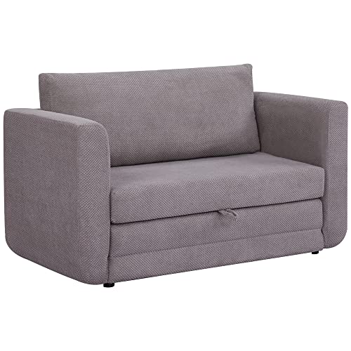 HOMCOM Pull Out Sofa Bed, Modern Convertible Loveseat Sleeper, Upholstered Sleeper Sofa for Small Space, Living Room, Apartment and Dorm, Light Grey