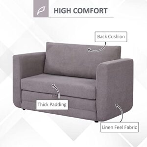 HOMCOM Pull Out Sofa Bed, Modern Convertible Loveseat Sleeper, Upholstered Sleeper Sofa for Small Space, Living Room, Apartment and Dorm, Light Grey