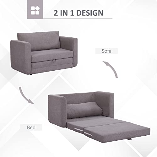 HOMCOM Pull Out Sofa Bed, Modern Convertible Loveseat Sleeper, Upholstered Sleeper Sofa for Small Space, Living Room, Apartment and Dorm, Light Grey