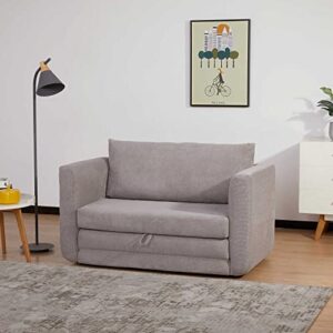 HOMCOM Pull Out Sofa Bed, Modern Convertible Loveseat Sleeper, Upholstered Sleeper Sofa for Small Space, Living Room, Apartment and Dorm, Light Grey