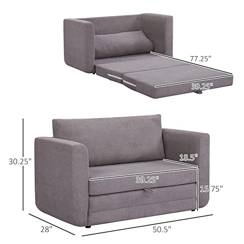 HOMCOM Pull Out Sofa Bed, Modern Convertible Loveseat Sleeper, Upholstered Sleeper Sofa for Small Space, Living Room, Apartment and Dorm, Light Grey