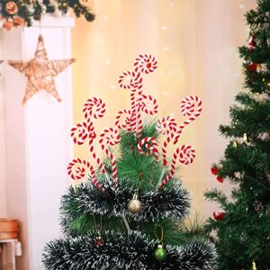 6 Pcs 16 Inch Red White Christmas Tree Picks Decoration Candy Cane Woolen Curly Pick Lollipop Large for Xmas Tree Topper Decor Home Vase Filler Craft Wreath Holiday Party Ornament Garland