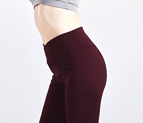 DANI CHINS Women's Casual Bootcut Yoga Pants V Crossover High Waisted Flare Workout Leggings (Burgundy, M)