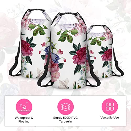 Goosehill Waterproof Dry Bag 5L 10L 20L, Floral Pattern with Durable Plato 500D PVC Material, Floating Roll Top Waterproof Bag for Kayaking Paddleboard Rafting Boating Swimming Camping, 1 STRAP