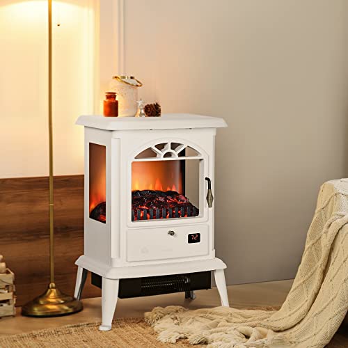 HOMCOM 23" Electric Infrared Fireplace Stove, Freestanding Fireplace Heater with Realistic Flame, Adjustable Temperature, Timer, 1000W/1500W, White