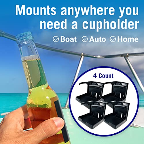 Boat Cup Holder Black Set of 4 Folding Boat Cup Holders for Drinks Wall Cup Holder for Boat & RV Cup Holder Motorhome Wall Mount Marine Grade Mountable Stainless Screws Mounted Drink Holder for Boats