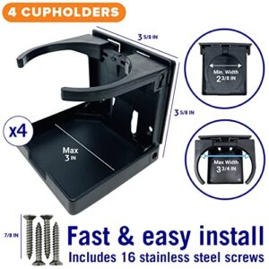 Boat Cup Holder Black Set of 4 Folding Boat Cup Holders for Drinks Wall Cup Holder for Boat & RV Cup Holder Motorhome Wall Mount Marine Grade Mountable Stainless Screws Mounted Drink Holder for Boats