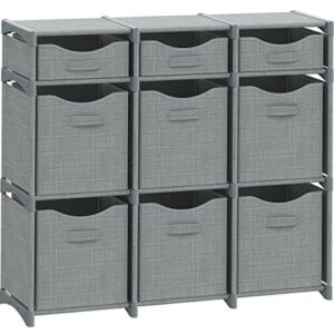 neaterize 9 cube closet organizers and storage-includes all storage cube bins-easy to assemble closet storage unit with drawers-room organizer for clothes,baby closet bedroom,playroom,dorm(light grey)