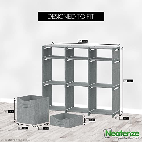 NEATERIZE 9 Cube Closet Organizers And Storage-Includes All Storage Cube Bins-Easy to Assemble Closet Storage Unit with Drawers-Room Organizer for Clothes,Baby Closet Bedroom,Playroom,Dorm(Light Grey)