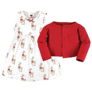 Hudson Baby Baby Girls' Cotton Dress and Cardigan Set, Fancy Rudolph, 9-12 Months