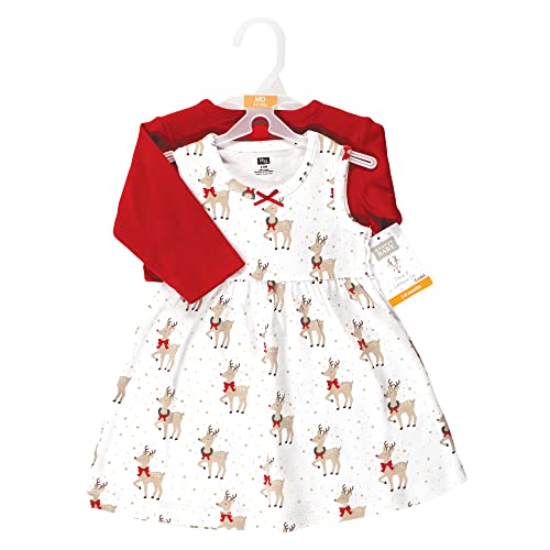 Hudson Baby Baby Girls' Cotton Dress and Cardigan Set, Fancy Rudolph, 9-12 Months