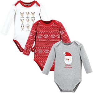 hudson baby unisex baby cotton long-sleeve bodysuits, santa reindeer, 3-6 months