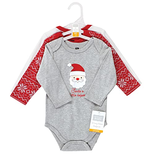 Hudson Baby Unisex Baby Cotton Long-Sleeve Bodysuits, Santa Reindeer, 3-6 Months