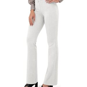 ODODOS Boot-Cut I Classic Dress Pants for Women, Faux Pockets Ponte Casual Work Pants-31 Inseam, Heather White, Large