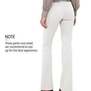 ODODOS Boot-Cut I Classic Dress Pants for Women, Faux Pockets Ponte Casual Work Pants-31 Inseam, Heather White, Large