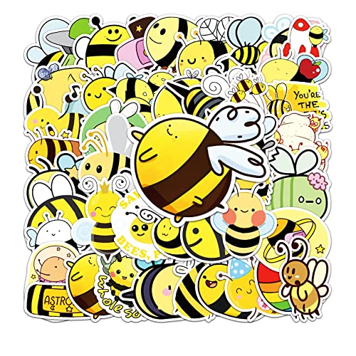 51 PCS Cute Bee Water Bottle Stickers for Kids Teens,Small Honeybee Vinyl Waterproof Stickers Decals for Laptop Bumper Skateboard Helmet,Cartoon Kawaii Bees Animal Stickers