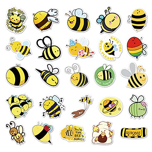 51 PCS Cute Bee Water Bottle Stickers for Kids Teens,Small Honeybee Vinyl Waterproof Stickers Decals for Laptop Bumper Skateboard Helmet,Cartoon Kawaii Bees Animal Stickers