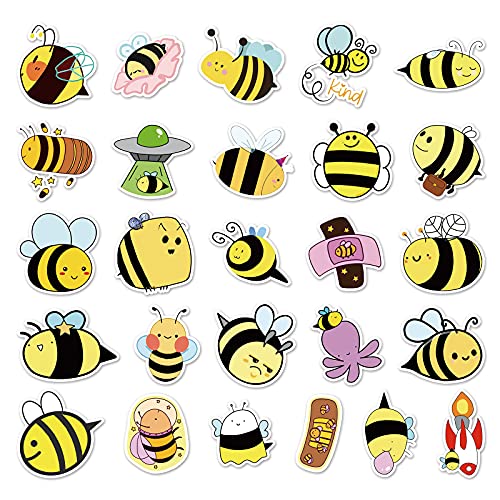 51 PCS Cute Bee Water Bottle Stickers for Kids Teens,Small Honeybee Vinyl Waterproof Stickers Decals for Laptop Bumper Skateboard Helmet,Cartoon Kawaii Bees Animal Stickers