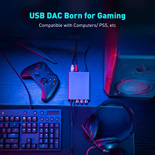 Fosi Audio K5 Pro Gaming DAC Headphone Amplifier Mini Hi-Fi Stereo Digital-to-Analog Audio Converter USB Type C/Optical/Coaxial to RCA/3.5MM AUX for PS5/PC/MAC/Computer