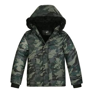snow dreams boys winter coat puffer jackets fur hooded ski jacket camo fleece lined army green size 14