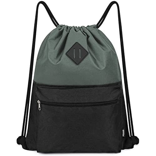 WANDF Drawstring Backpack Sports Gym Bag with Wet Compartment, Water-Resistant String Bag Cinch Bag for Women Men (Black)