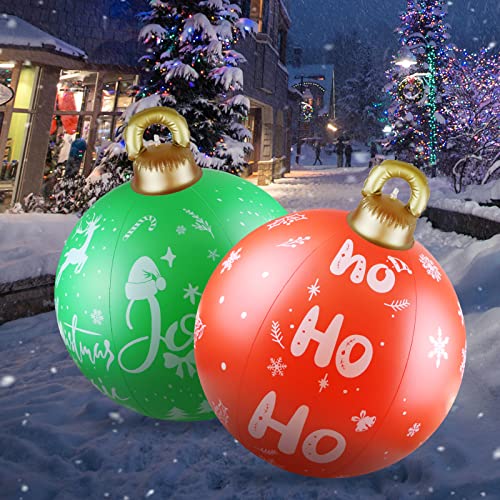 2 Pieces 23.6 Inch Christmas Ball Outdoor Decorations Extra Large PVC Balls with Joy Tree Hohoho Patterns for Yard Pool Lawn Porch Garden Holiday Indoor (Red and Green)