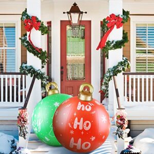 2 Pieces 23.6 Inch Christmas Ball Outdoor Decorations Extra Large PVC Balls with Joy Tree Hohoho Patterns for Yard Pool Lawn Porch Garden Holiday Indoor (Red and Green)