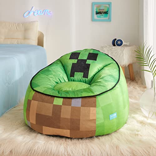 Idea Nuova Minecraft Hillside by pod Kids Plush Bean Bag Chair, 24" Hx24 Hx25 H, Large