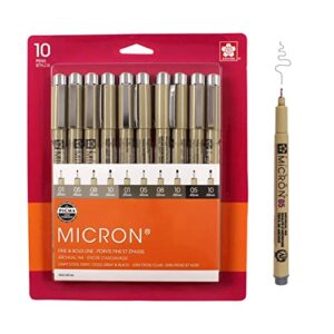 sakura pigma micron fineliner pens - archival black and gray ink pens - pens for writing, drawing, or journaling - assorted point sizes - 10 pack