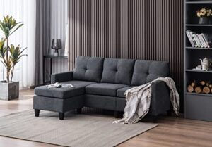 devion furniture enzo linen sectional sofa, dark gray