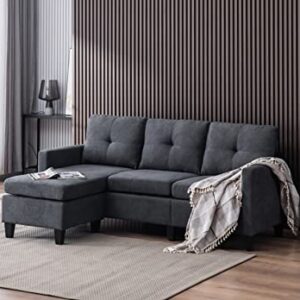 Devion Furniture Enzo Linen Sectional Sofa, Dark Gray