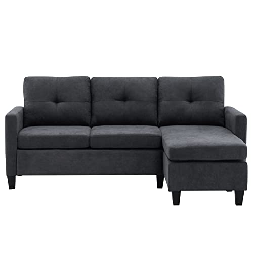 Devion Furniture Enzo Linen Sectional Sofa, Dark Gray