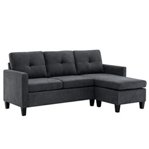 Devion Furniture Enzo Linen Sectional Sofa, Dark Gray