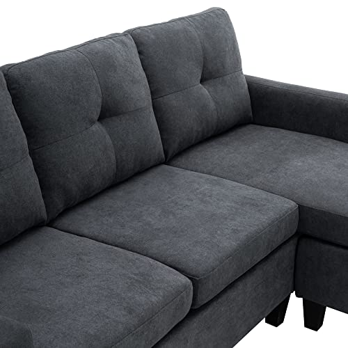 Devion Furniture Enzo Linen Sectional Sofa, Dark Gray